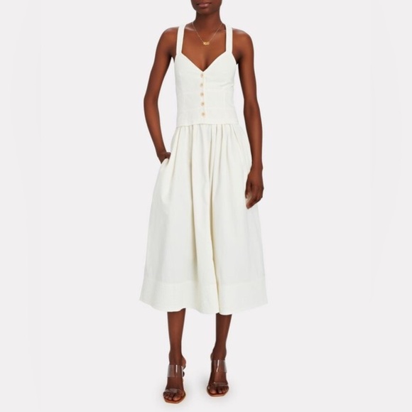 PROENZA SCHOULER WHITE LABEL Sleeveless Washed Cotton Midi Dress Off White 495$ - Picture 6 of 15